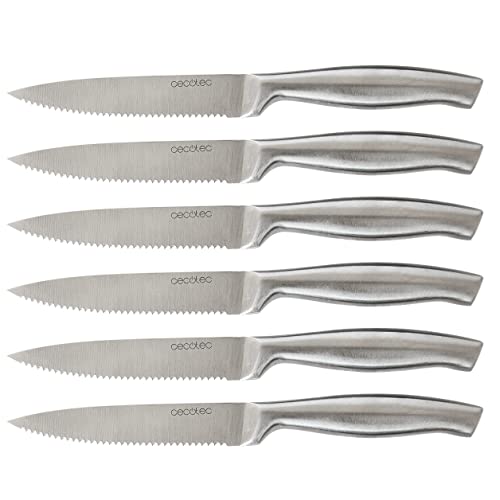 Discover the Cecotec Set of 6 Professional Steak Knives with 2mm thick blades. Ideal for effortless slicing, these knives combine style and functionality. Keywords: steak knives, professional knives, kitchen cutlery