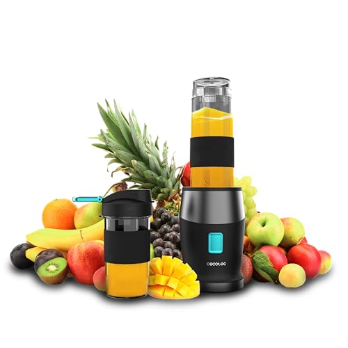 Experience the Cecotec 900W Blender with titanium blades, perfect for smoothies. Includes 2 portable cups for on-the-go convenience. Keywords: Cecotec blender, 900W, titanium blades, smoothies, portable cups