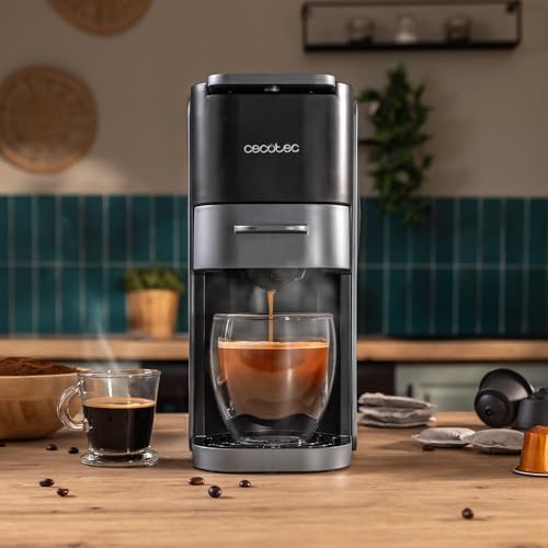 Cecotec FreeStyle Compact Black Espresso Capsule Coffee Maker, 1350W, 20 Bars, Suitable for Ground Coffee, Dolce Gusto, Nespresso and K-fee, Removable 800 ml Reservoir, Automatic Shut-off