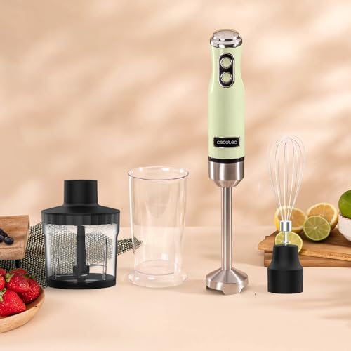 Cecotec - Hand Blender Power RetroGreen 1200MAX, 1200W, CrossBlades, 2 Speeds, Dishwasher Safe