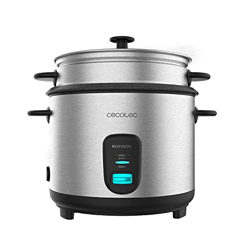 Discover the Cecotec 700W Rice Cooker with 1.8L capacity, perfect for cooking delicious rice dishes for up to 10 servings. Stainless steel and glass lid included.