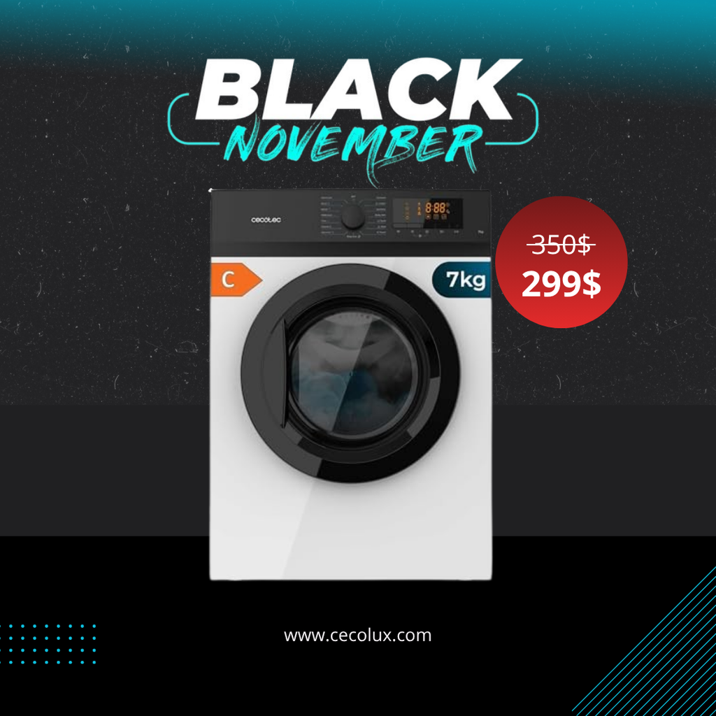 Cecotec - 7 kg Washing Machine with 15 Programs, Automatic Drying, Kid Lock, Silence Function