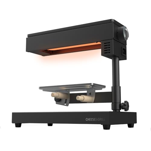 Cecotec - 600W Raclette Grill with Wood & Steel Design for Quick Cheese Melting