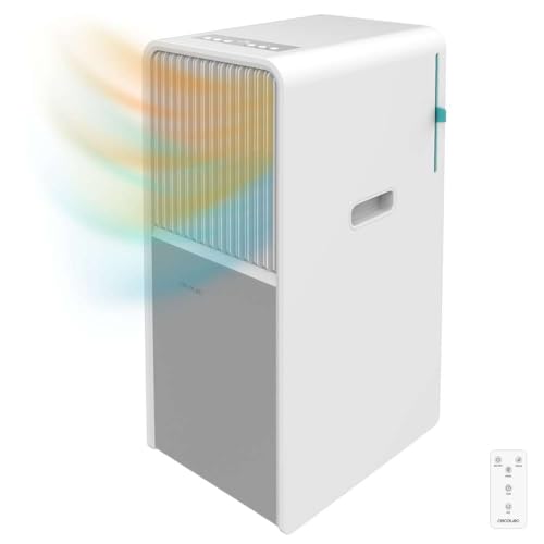 Stay cool with Cecotec's 9000 BTU Portable Air Conditioner featuring remote control, 5 modes, and 360º wheels. Ideal for spaces up to 16 m². Keywords: portable air conditioner, remote control, 9000 BTU
