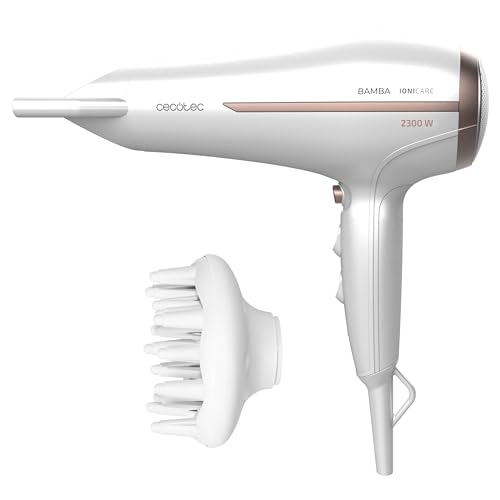 Cecotec Bamba IoniCare 5200 Aura Ionic Hair Dryer in white with concentrator and diffuser