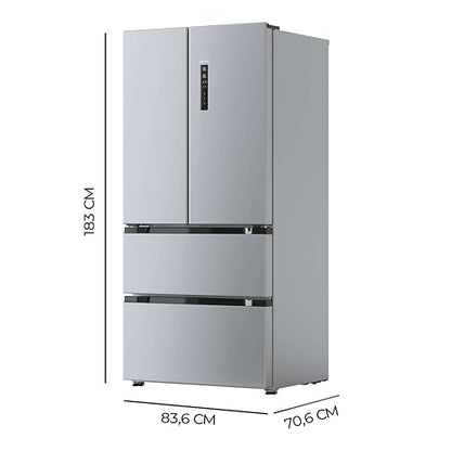 Cecotec - French Door Stainless Steel Refrigerator 510L, Inverter Motor, NoFrost, Fast Cooling
