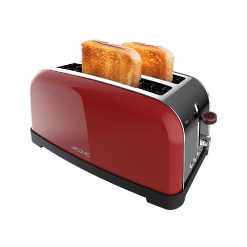 Cecotec Toastin' Time 1500 Red Lite Vertical Toaster with stainless steel finish and 4 slice capacity