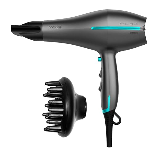 Experience the Cecotec 2200W Ionic Hair Dryer, featuring a powerful AC motor, cooling air function, and sleek black design. Perfect for quick, even drying! Keywords: ionic hair dryer, 2200W, cooling air function