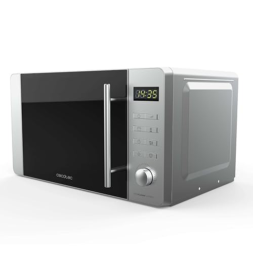 Cecotec - 20L Flatbed Stainless Steel Microwave, 700W, 5 Cooking Levels, Halogen Grill