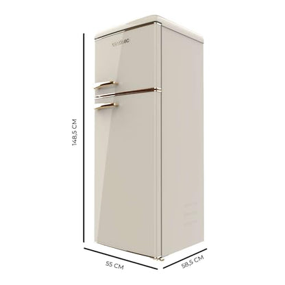 Cecotec - Retro 215L Beige Refrigerator with 2 Doors, Glass Trays, Temperature Control