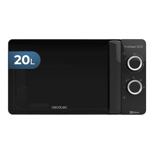 Discover the Cecotec 20L Microwave with Ready2Clean coating, elegant black design, and 20L capacity. Perfect for quick meals and easy maintenance. Keywords: Cecotec microwave, 20L capacity, easy clean