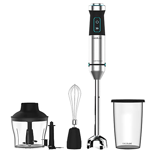 Experience the power of Cecotec's 1500W Hand Blender with CrossBlades technology, splash guard, and 800ml jug. Perfect for blending, crushing, and mixing!