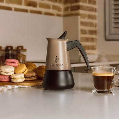 Cecotec - Elegant Steel Italian Coffee Maker for 2 Cups, 100 ml Capacity, Safety Valve