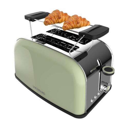 Cecotec Vertical Toaster Toastin' Time 850 in Green, featuring stainless steel design and dual slots for toasting