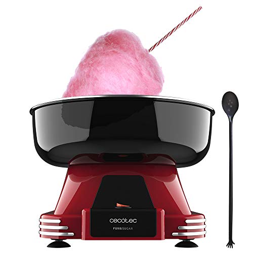 Cecotec Fun & Sugar Candy Floss Machine in retro design with measuring spoon and sticks