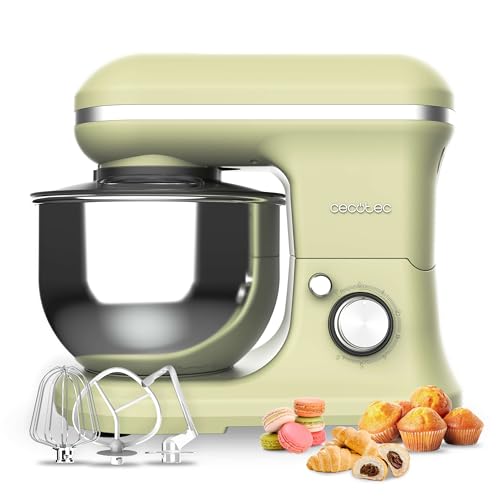 Discover the Cecotec 1200W Green Mixer with a 5L bowl, 6 speed levels, and planetary movement. Ideal for beating and kneading with style. Keywords: Cecotec mixer, 1200W mixer, kitchen appliance