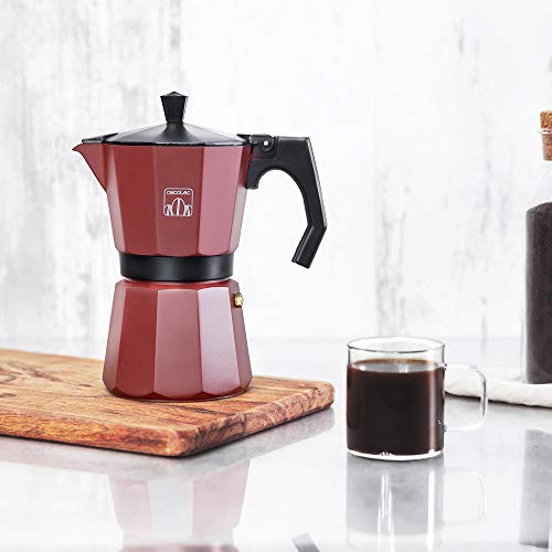 Cecotec - Cumbia Mokclassic 300 Garnet Italian Coffee Maker, 150ml Capacity, Aluminium, Dishwasher Safe