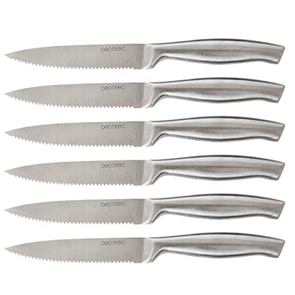 Discover the Cecotec Set of 6 Professional Steak Knives with 2mm thick blades. Ideal for effortless slicing, these knives combine style and functionality. Keywords: steak knives, professional knives, kitchen cutlery