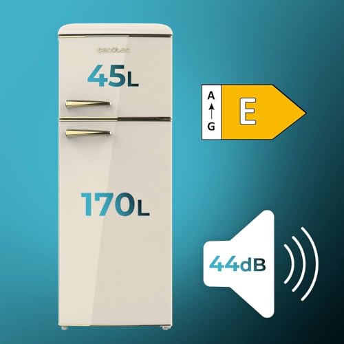 Cecotec - Retro 215L Beige Refrigerator with 2 Doors, Glass Trays, Temperature Control