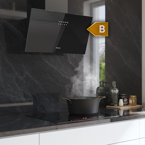 Cecotec - 60 cm Bolero Flux Cooker Hood, 350 m³/h Suction, Energy Efficient, Black Glass
