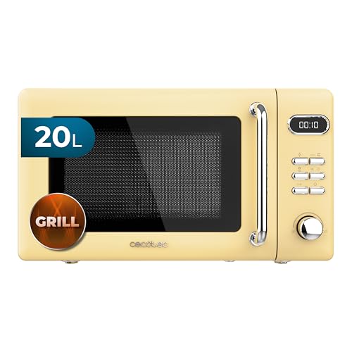 Cecotec ProClean 5110 Retro Yellow Microwave with Grill, 20L capacity and vintage design