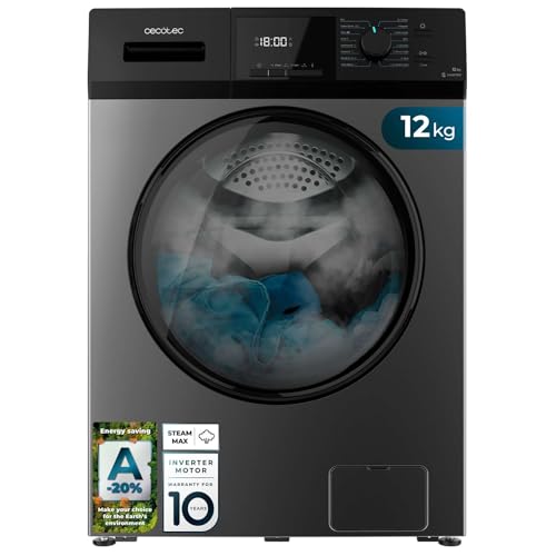 Cecotec 12 kg Front Load Washing Machine in sleek steel design with control panel