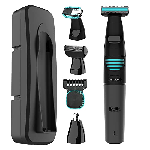 Discover the Cecotec 5-in-1 Waterproof Multifunction Razor with 60 min autonomy. Perfect for body and face grooming. Easy to clean and use. Keywords: multifunction razor, waterproof, grooming
