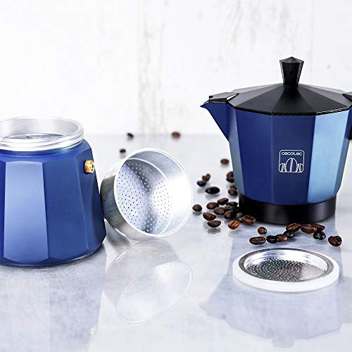 Cecotec Cumbia Mokclassic 300 Blue Aluminium Espresso Maker for 3 Cups - Easy to Clean