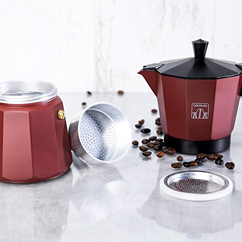 Cecotec - Cumbia Mokclassic 300 Garnet Italian Coffee Maker, 150ml Capacity, Aluminium, Dishwasher Safe