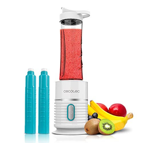 Cecotec Portable Blender in white with two 600ml glasses and black titanium blades