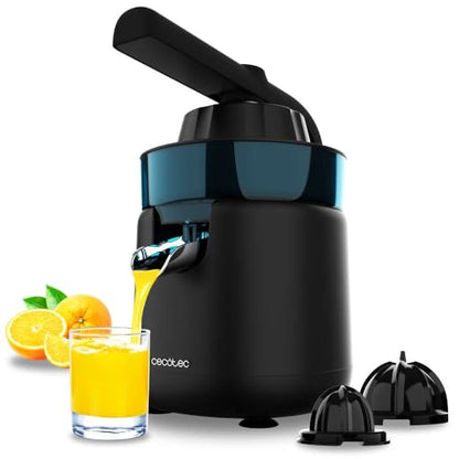 Experience the Cecotec EssentialVita Hyden Electric Citrus Juicer with 120W power, featuring two cone sizes for optimal juicing. Perfect for oranges and lemons! Keywords: electric citrus juicer, Cecotec, 120W, stainless steel, detachable cones
