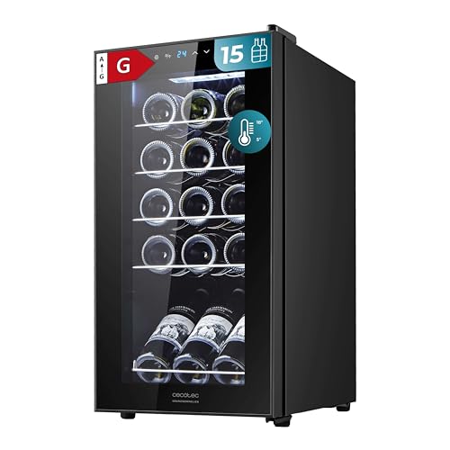 Discover the Cecotec 15-Bottle Compressor Wine Cooler with quiet operation, touch control, and adjustable temperature from 5-18°C. Perfect for wine lovers! Keywords: wine cooler, compressor, adjustable temperature