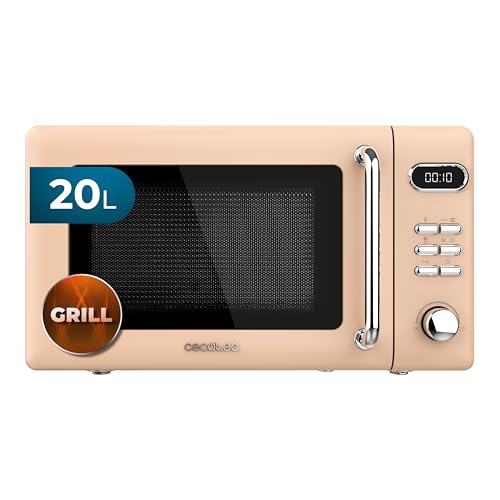 Cecotec ProClean 5110 Retro Beige Microwave with Grill, featuring a vintage design and digital controls.