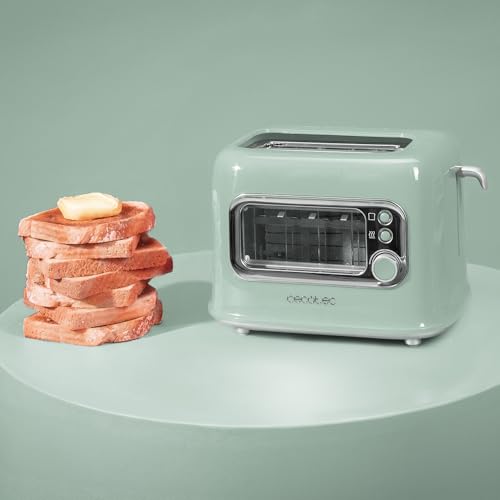 Cecotec - RetroVision Green Vertical Toaster, 700W, 2 Extra Wide Slots, Retro Design
