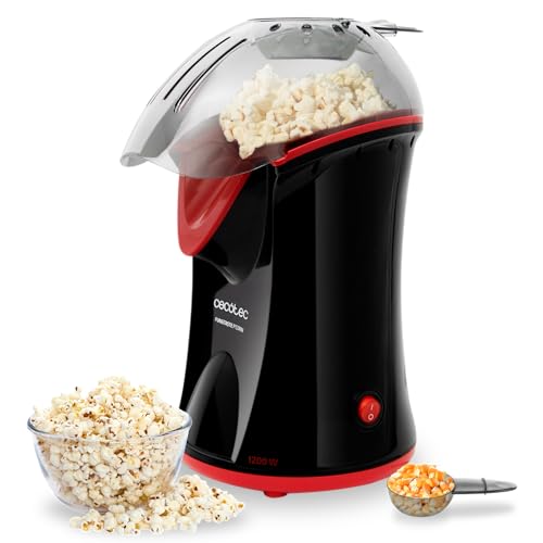 Cecotec Electric Popcorn Machine in black with a sleek design and included dosing spoon