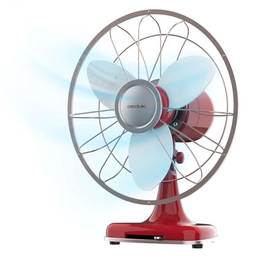 Cecotec EnergySilence 1090 RetroDesk Fan in white and red with 3 blades and adjustable tilt