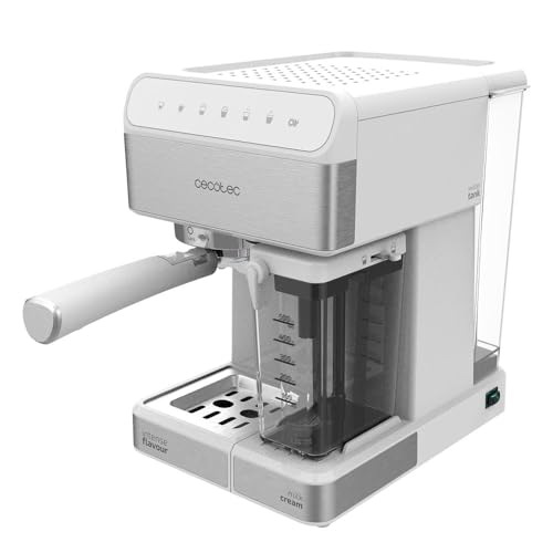 Cecotec Semi-Automatic Coffee Maker in white with removable milk tank and easy touch control panel