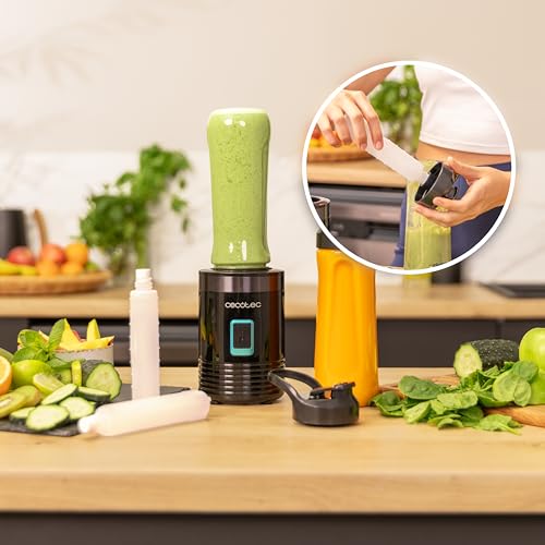 Cecotec - Single Glass Whisk Power Titanium 350W, Ice Crusher, 4 Blades, Portable Cups