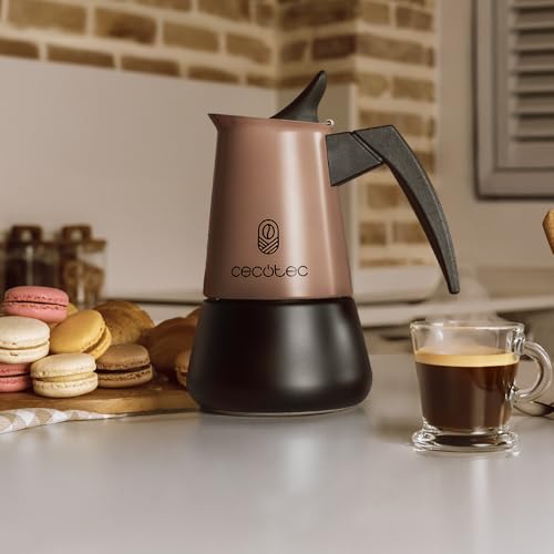 Cecotec - Piccolina 600 Bronze Coffee Maker, 300ml Capacity, Elegant Steel Design, Stainless Steel Filter