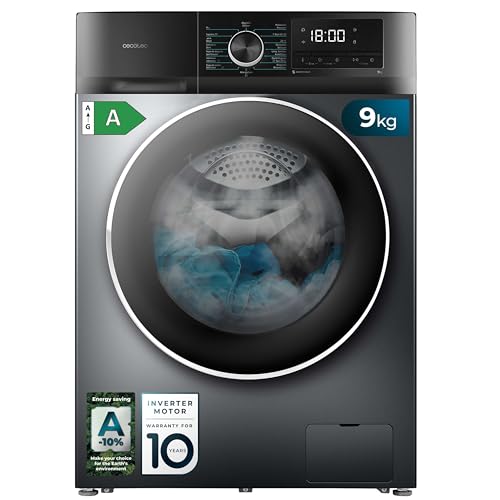 Cecotec 9 kg Front Load Washing Machine in sleek steel finish with control panel