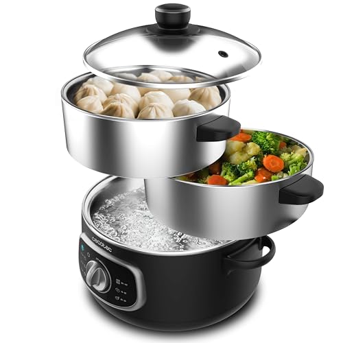 Cecotec Vapovita Steelpot Electric Steamer in black with stainless steel container