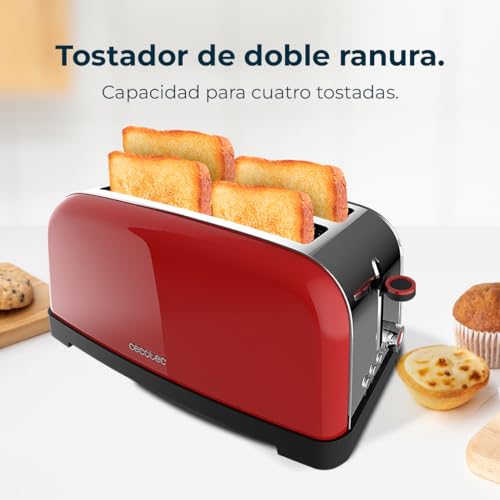 Cecotec Toastin' Time 1500 Red Lite Vertical Toaster - 4 Slice Capacity & Self-Centering