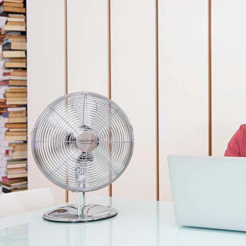 Cecotec - EnergySilence 620 RetroDesk Fan, 40W, Chrome Finish, 12", 3 Speeds