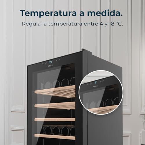 Cecotec - 48 Bottle Bolero GrandSommelier 4850 Wine Refrigerator, Adjustable Temp, LED Lighting, Black Design
