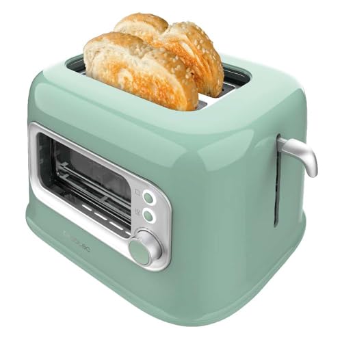 Discover the Cecotec RetroVision Green Vertical Toaster with 700W power, 2 extra-wide slots, and a unique retro design. Perfect for stylish toasting! Keywords: retro toaster, Cecotec, extra-wide slots