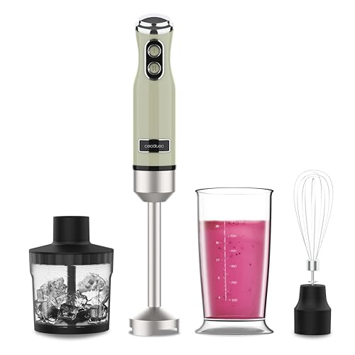 Experience the Cecotec Hand Blender Power RetroGreen 1200MAX with 1200W power, CrossBlades technology, and 2 speeds. Perfect for blending, crushing, and easy cleaning.