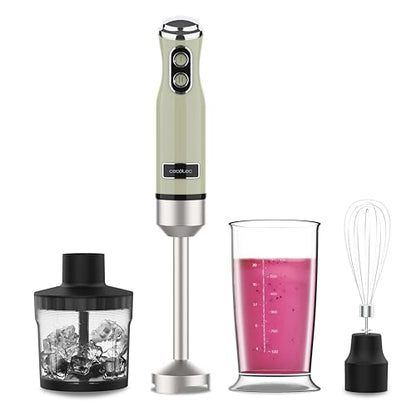 Experience the Cecotec Hand Blender Power RetroGreen 1200MAX with 1200W power, CrossBlades technology, and 2 speeds. Perfect for blending, crushing, and easy cleaning.