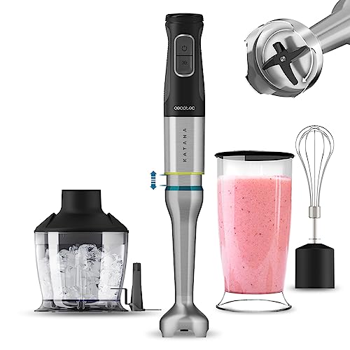 Experience the Cecotec 1500W Hand Blender with 21 speeds, turbo function, and 4 titanium blades. Perfect for smoothies, soups, and more! Keywords: hand blender, 1500W, titanium blades