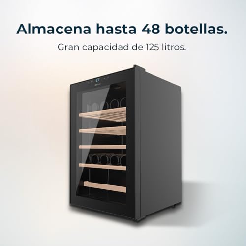 Cecotec - 48 Bottle Bolero GrandSommelier 4850 Wine Refrigerator, Adjustable Temp, LED Lighting, Black Design
