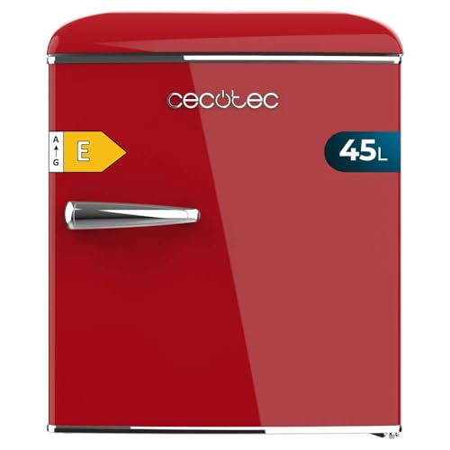Shop the Cecotec Retro Mini Fridge 45L with Energy Class E, ice tray, and chrome handle. Perfect for small spaces, dorms, and retro decor lovers! Keywords: mini fridge, retro fridge, Cecotec
